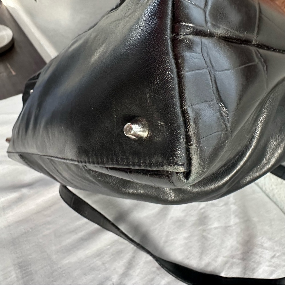 Etienne Aigner Black Leather Tote Bag | Croc Embossed Trim | Shoulder Bag - Picture 8 of 15
